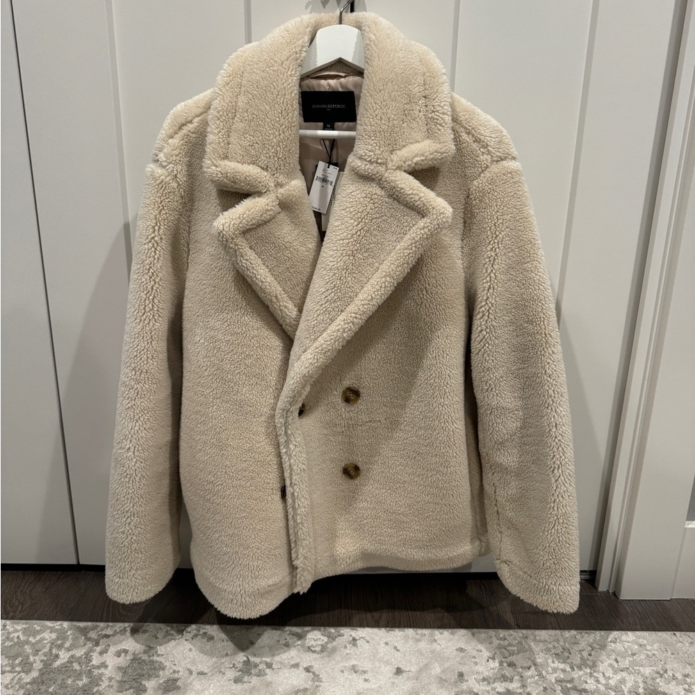 NWTS Banana Republic Cream Teddy Coat M - Picture 3 of 9